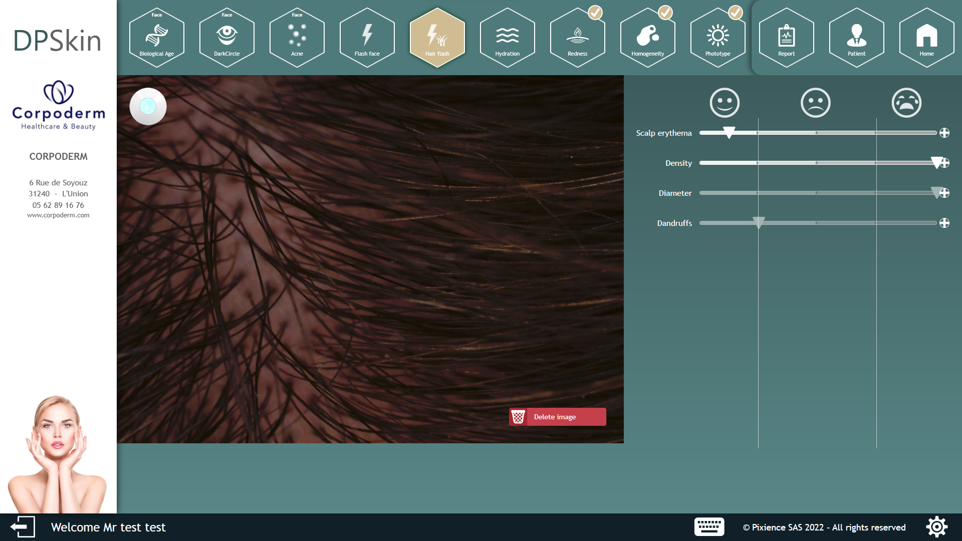 evaluación de pasos de análisis de la piel con dp skin